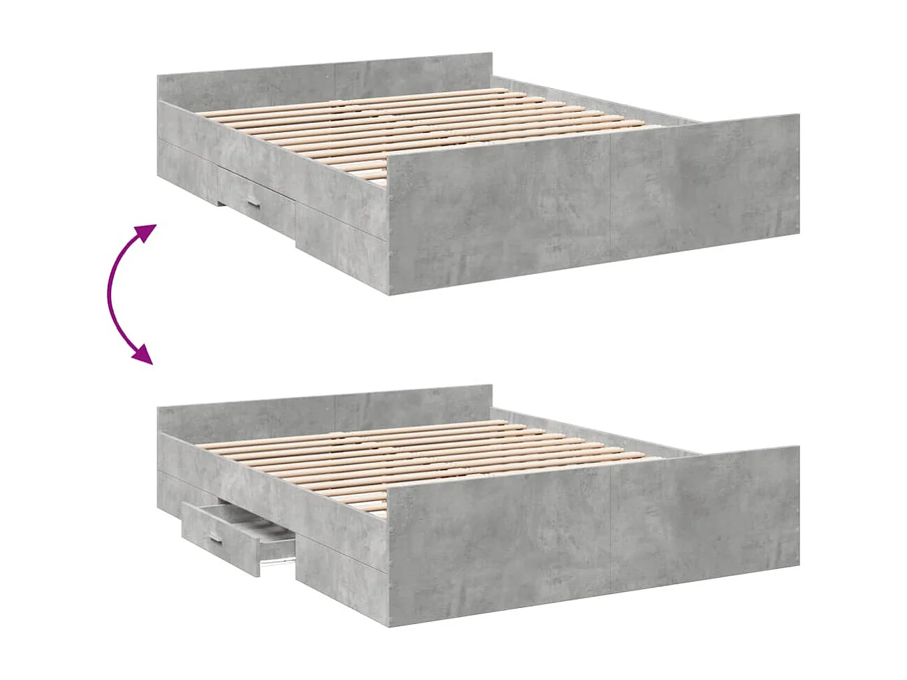 Giroletto Cassetti Grigio Cemento 160x200 cm Legno Multistrato