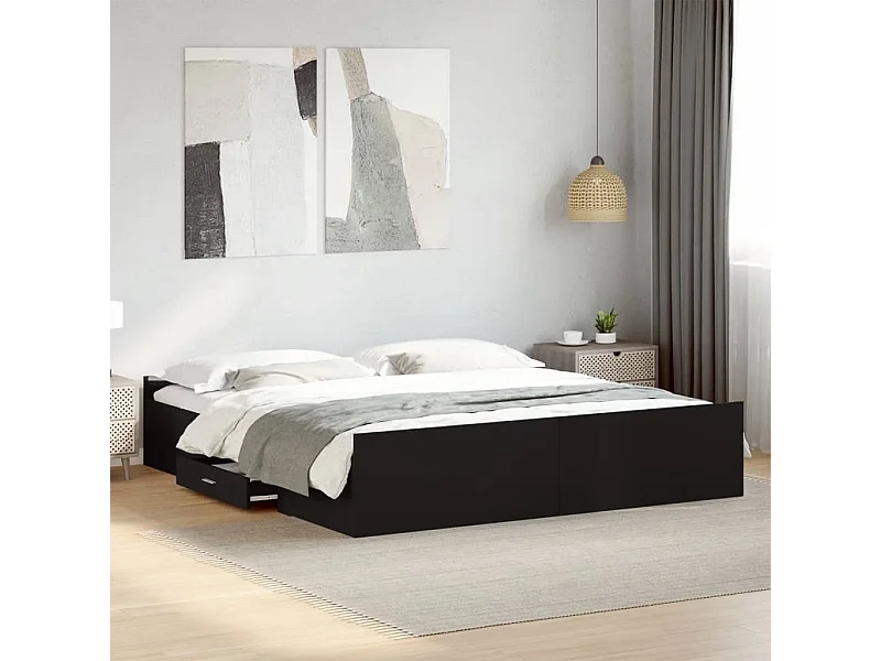 Giroletto con Cassetti Nero 200x200 cm in Legno Multistrato