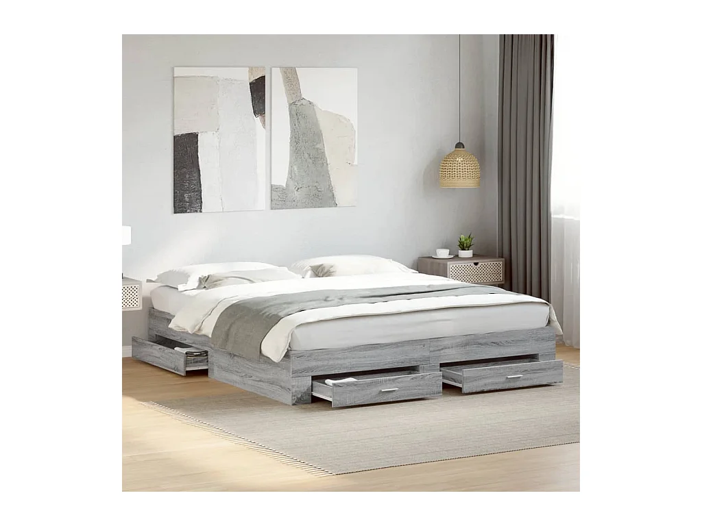 Cadre de lit avec tiroirs sans matelas sonoma gris 180x200 cm