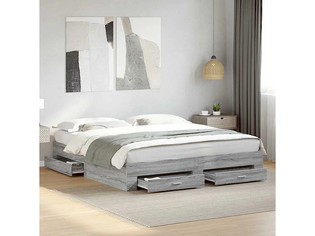 Bedframe met lades bewerkt hout grijs sonoma eiken 180x200 cm