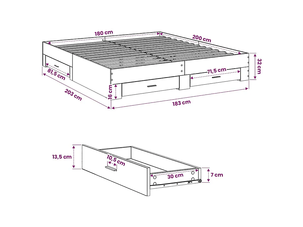 Bedframe met lades bewerkt hout grijs sonoma eiken 180x200 cm