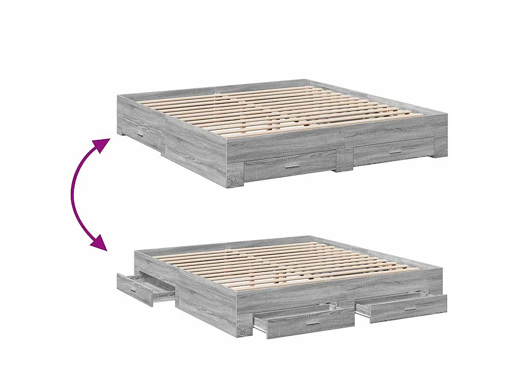 Cadre de lit avec tiroirs sans matelas sonoma gris 180x200 cm