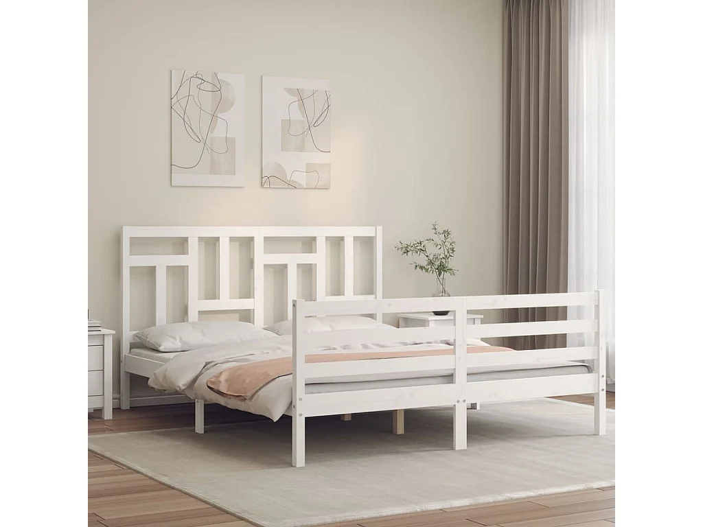 Cadre de lit sans matelas blanc bois de pin massif