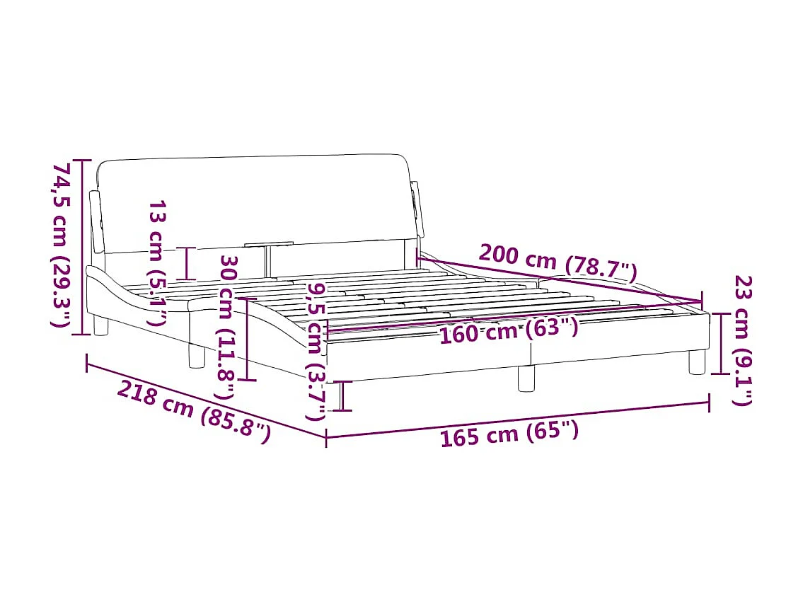 Cadre de lit Dover gris clair 160x200 cm tissu