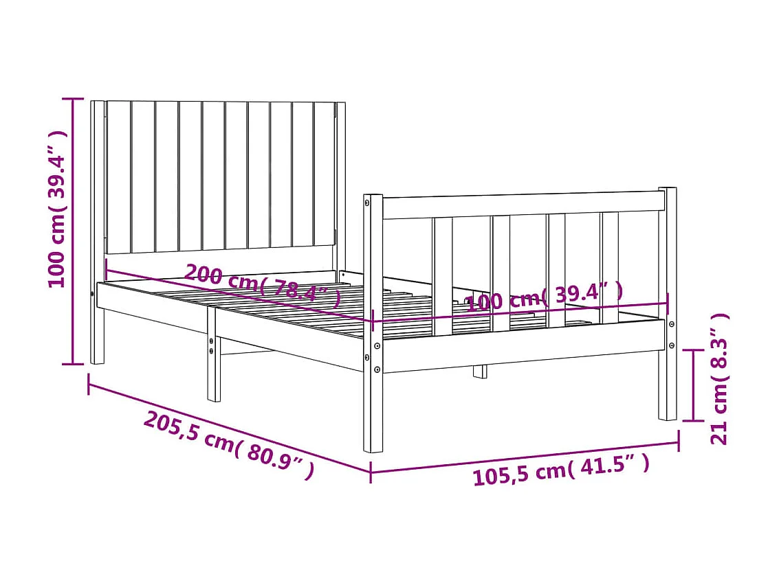 Cadre de lit sans matelas 100x200 cm bois massif de pin
