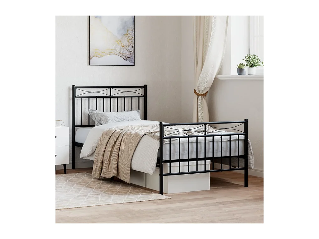 Cadre de lit métal sans matelas avec pied de lit noir 90x200 cm