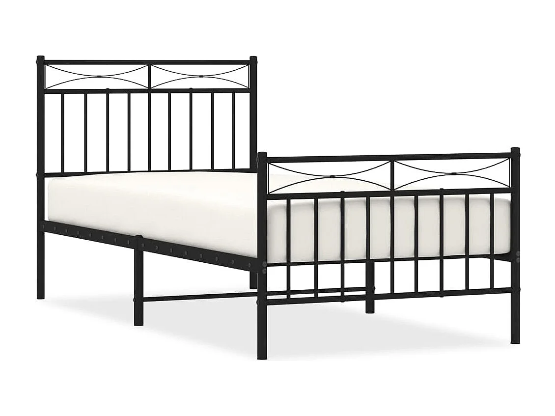 Cadre de lit métal sans matelas avec pied de lit noir 90x200 cm