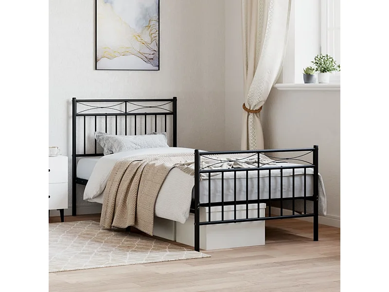 Cadre de lit métal sans matelas avec pied de lit noir 90x200 cm