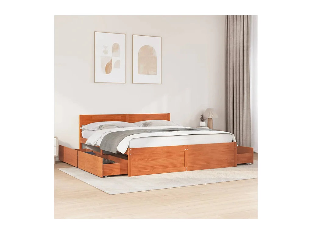 Cadre de lit sans matelas cire marron 180x200cm bois pin massif