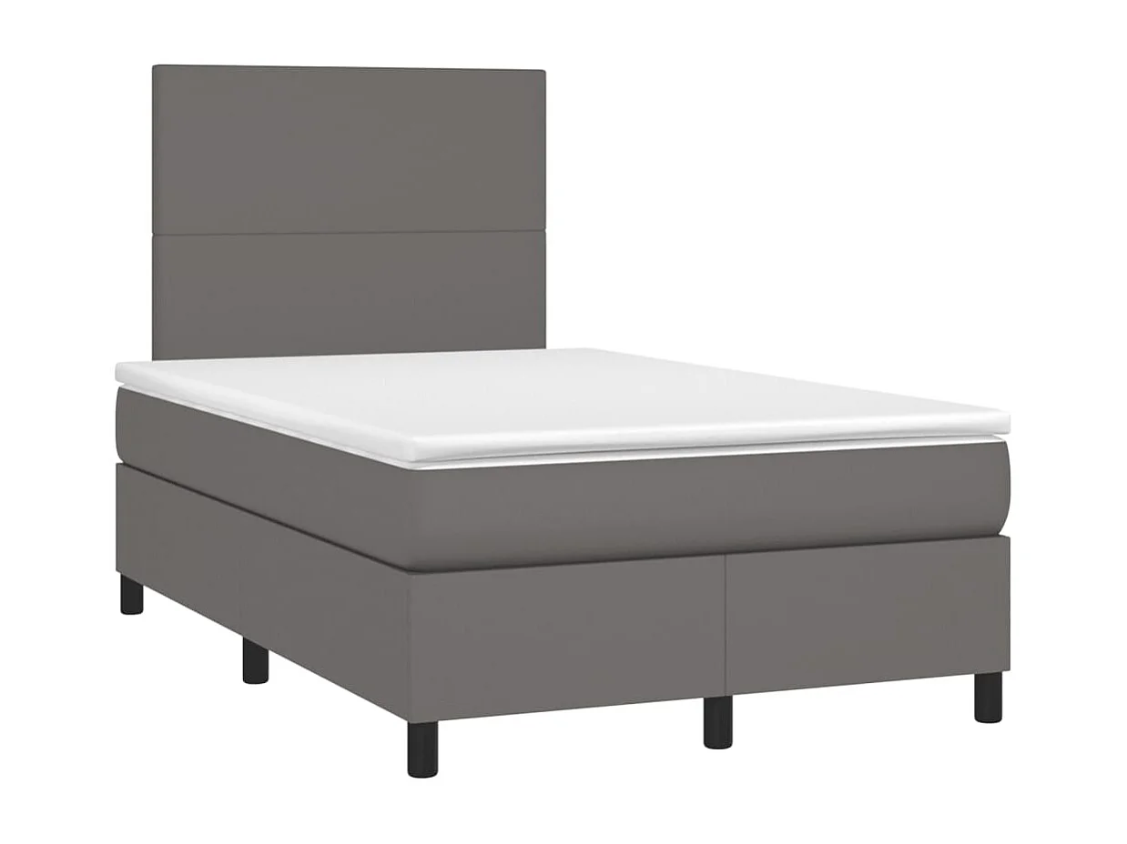 Cama box spring con colchón cuero sintético gris 120x190 cm