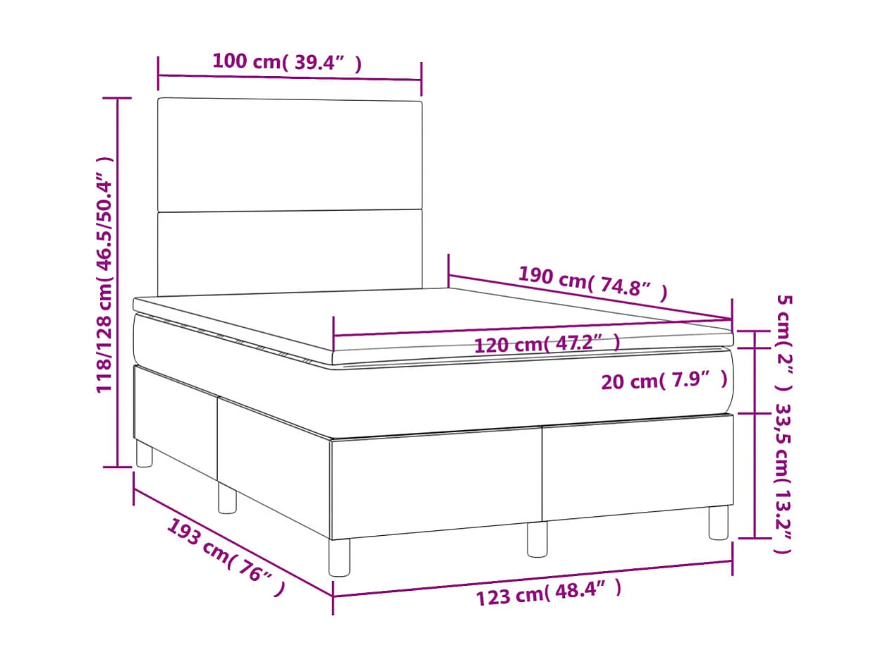 Cama box spring con colchón cuero sintético gris 120x190 cm