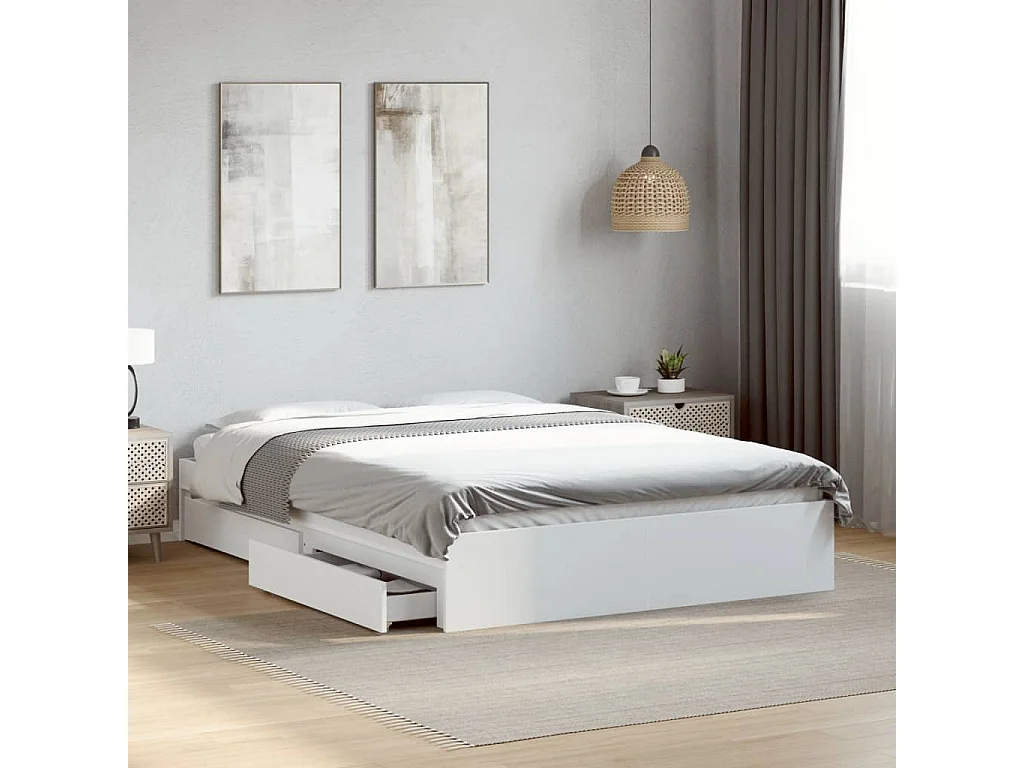 Cadre de lit avec tiroirs sans matelas blanc 140x190 cm