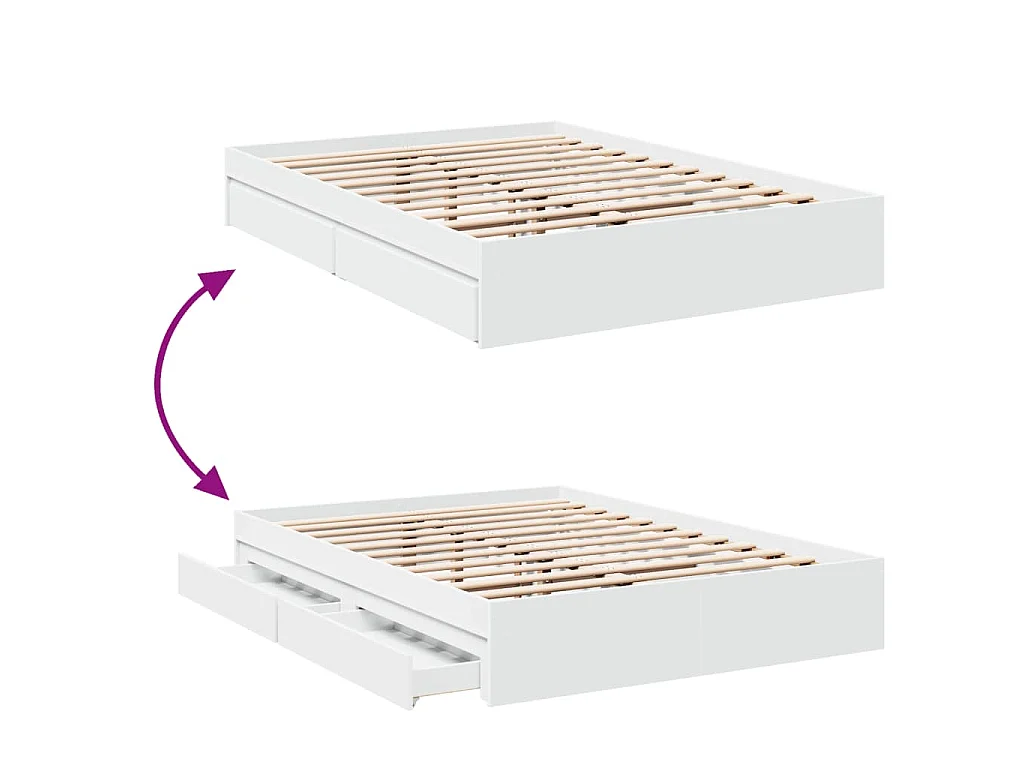 Cadre de lit avec tiroirs sans matelas blanc 140x190 cm