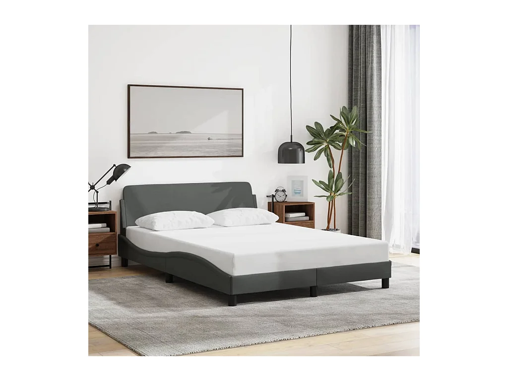 Cadre de lit sans matelas gris foncé 140x190 cm tissu
