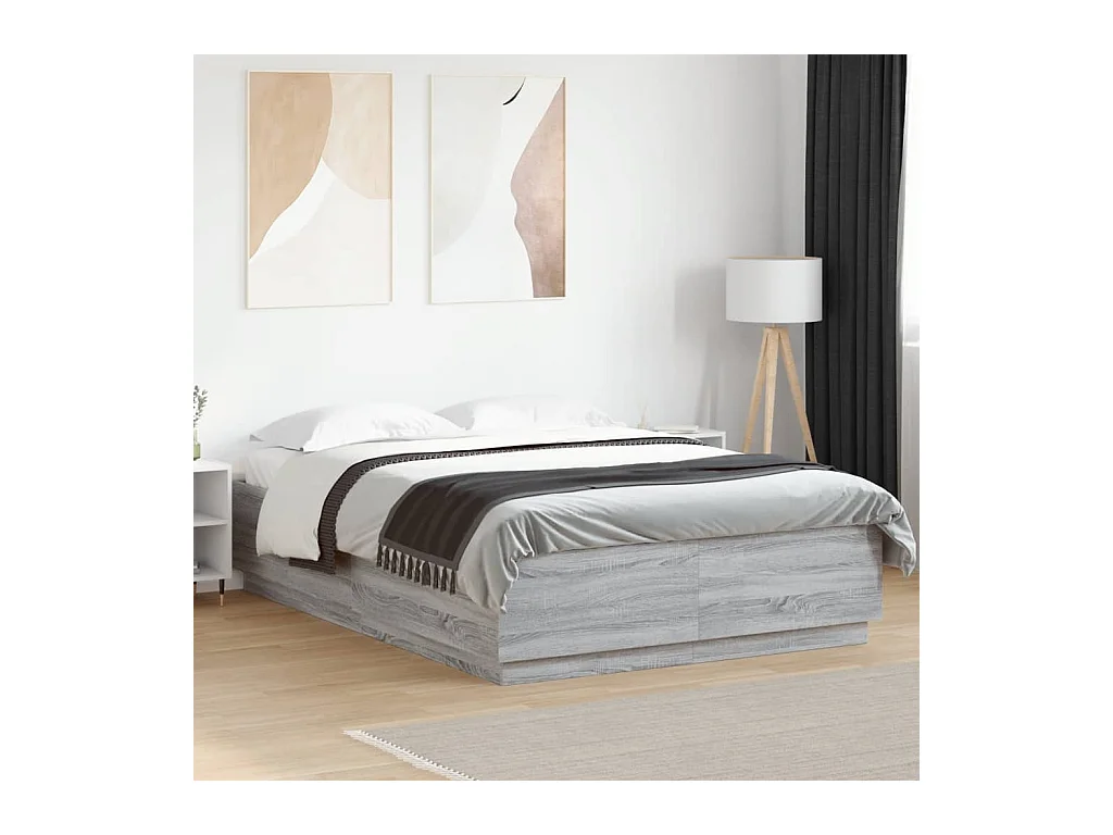 Cadre de lit avec LED sans matelas sonoma gris 150x200 cm