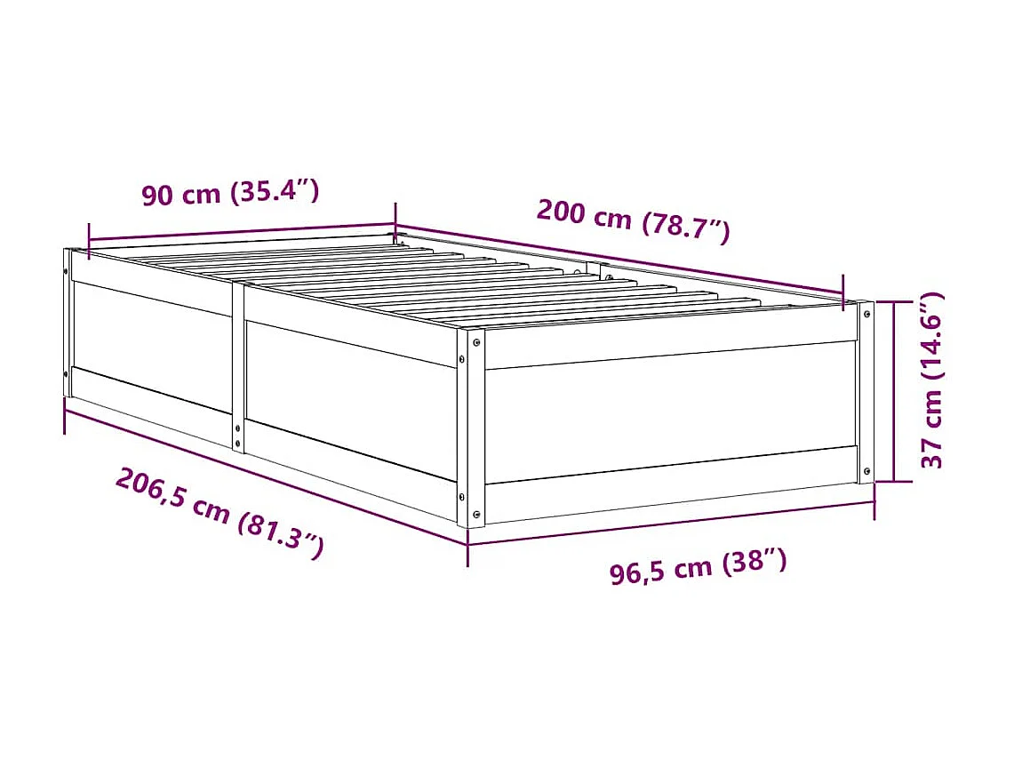 Cadre de lit sans matelas 90x200 cm bois de pin massif