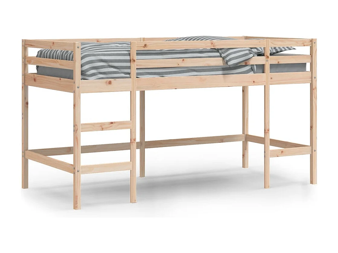 Letto Soppalco con Scala Bambini 90x200 cm Legno Massello Pino