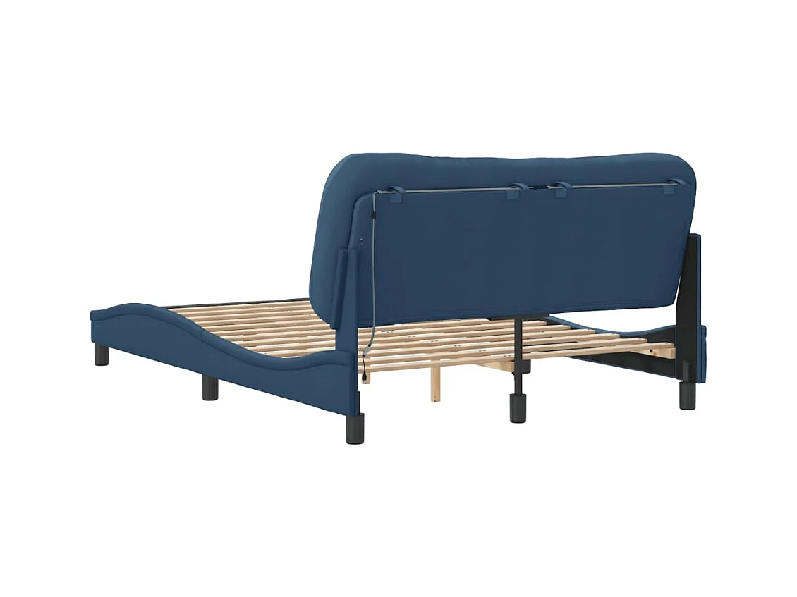 Cadre de lit avec LED sans matelas Hvar bleu 140x200 cm tissu