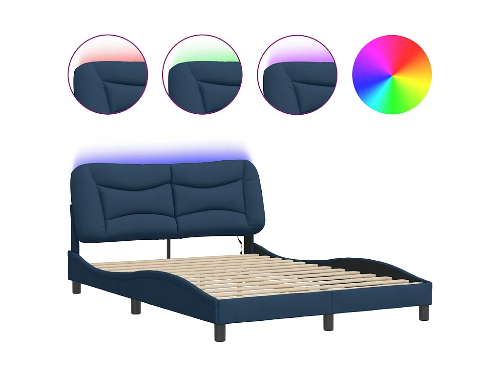 Cadre de lit avec LED sans matelas Hvar bleu 140x200 cm tissu