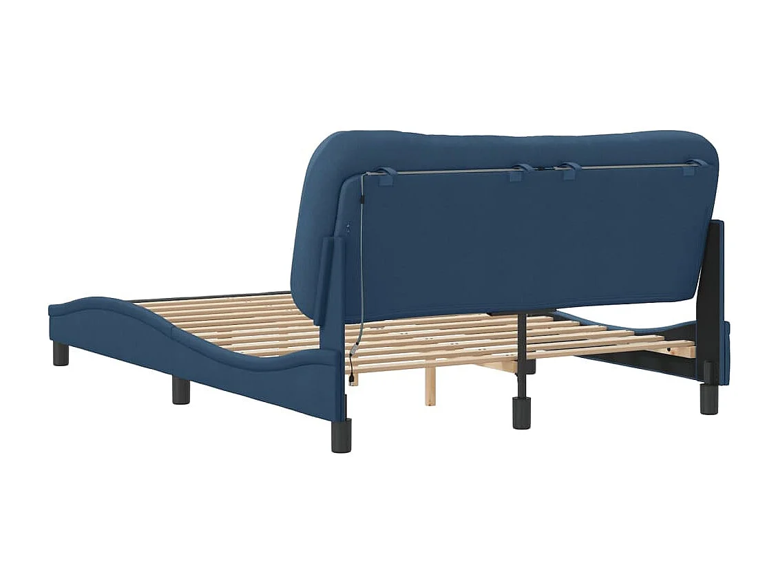 Cadre de lit avec LED sans matelas Hvar bleu 140x200 cm tissu