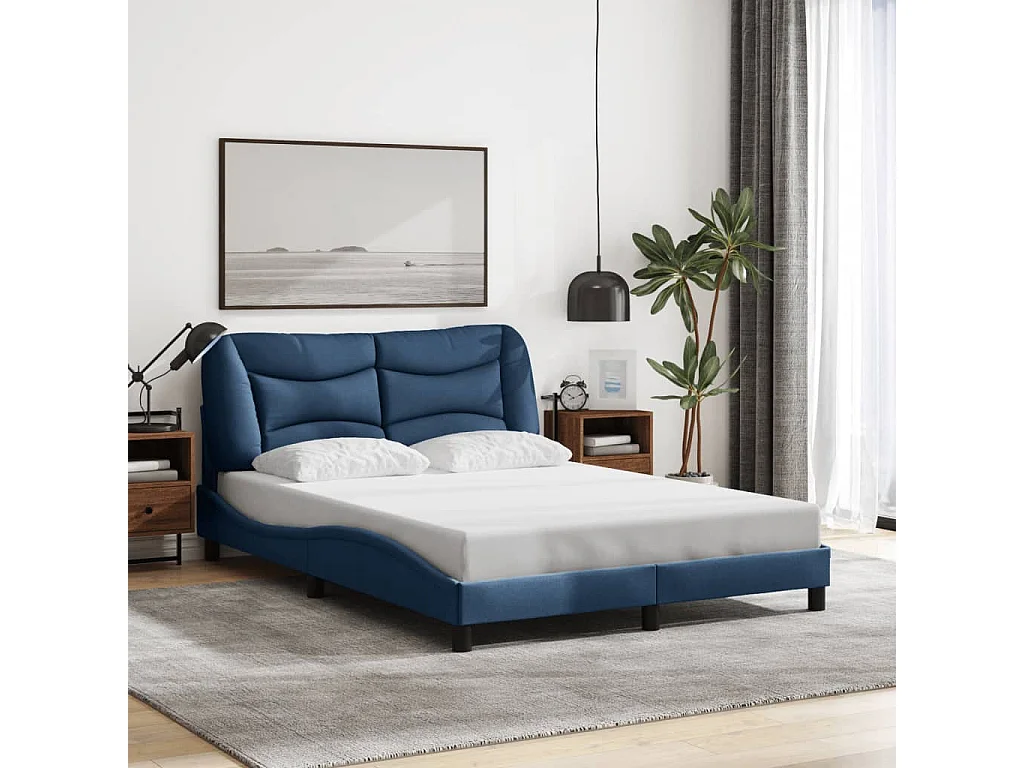 Cadre de lit avec LED sans matelas Hvar bleu 140x200 cm tissu