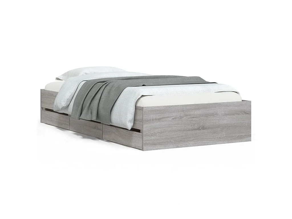 Cadre de lit avec tiroirs sans matelas sonoma gris 75x190 cm
