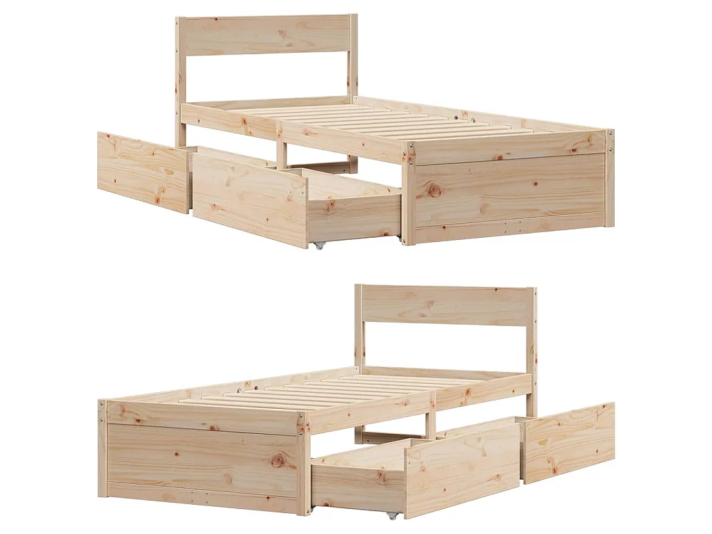 Letto senza Materasso 90x200 cm in Legno Massello di Pino