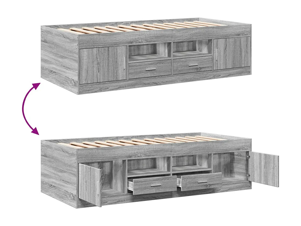 Tagesbett mit Schubladen ohne Matratze Grau Sonoma 75x190 cm