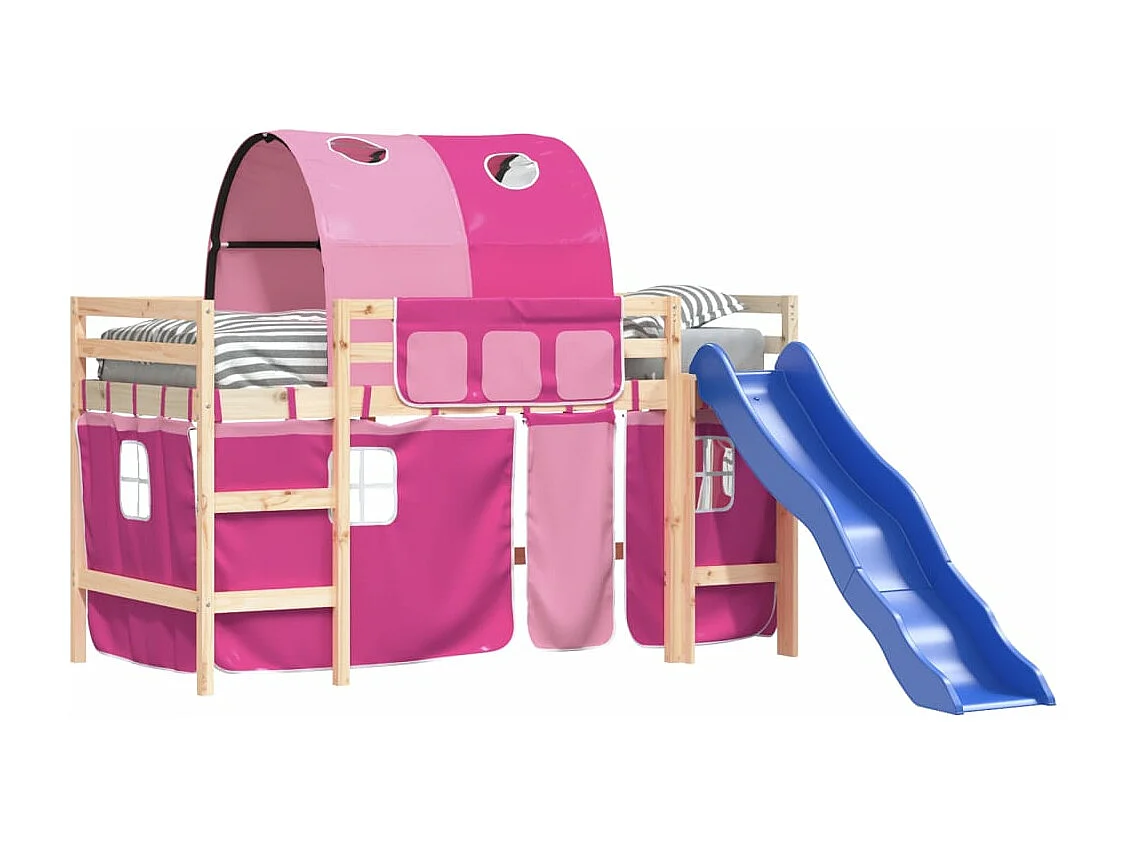 Kinderhochbett mit Tunnel Rosa 90x190 cm Massivholz Kiefer