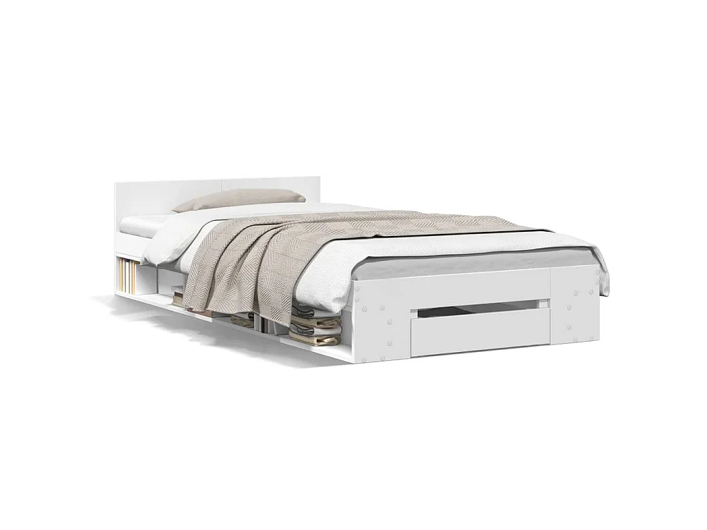 Bedframe met lade bewerkt hout wit 90x200 cm