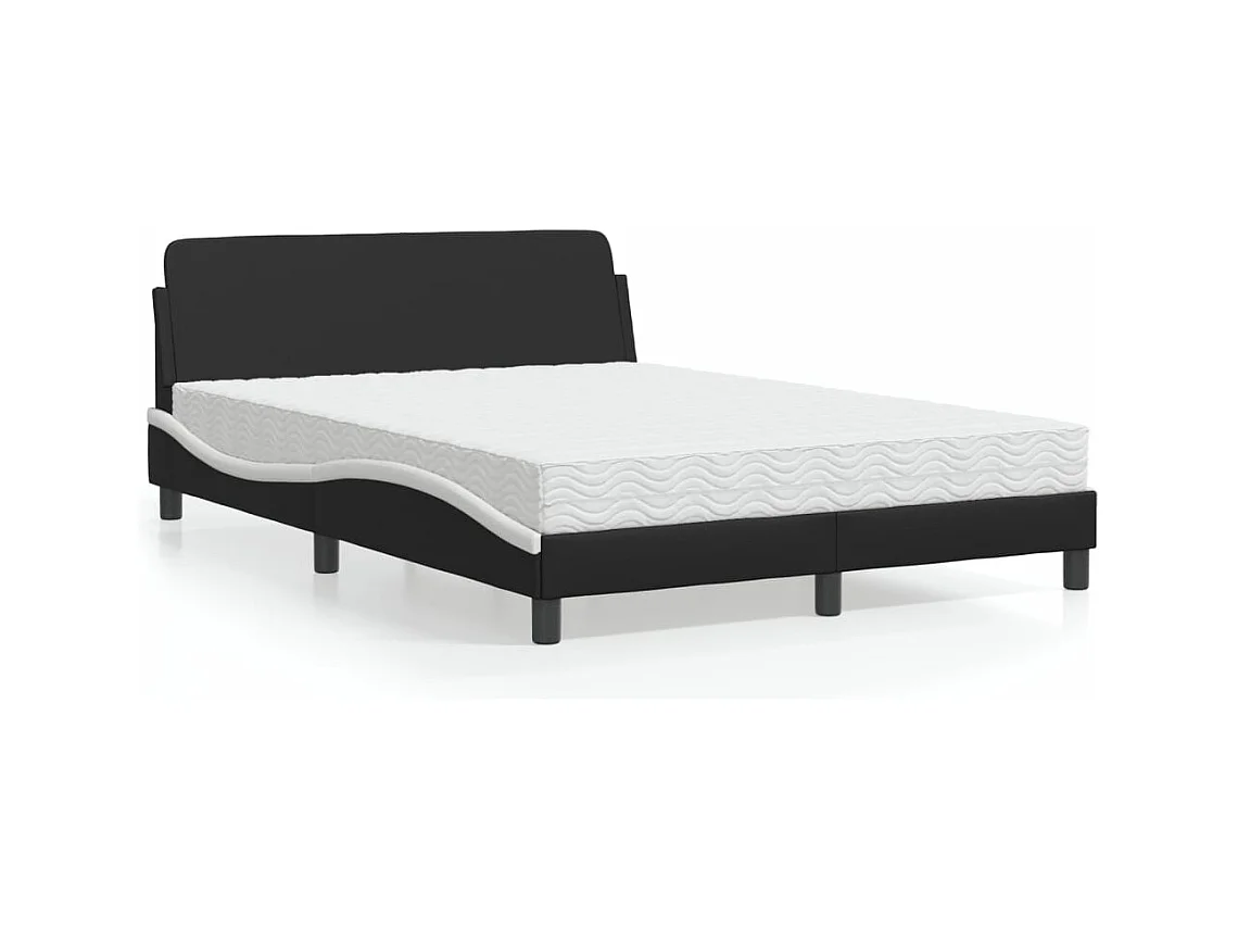 Lit avec matelas noir et blanc 140x200 cm similicuir