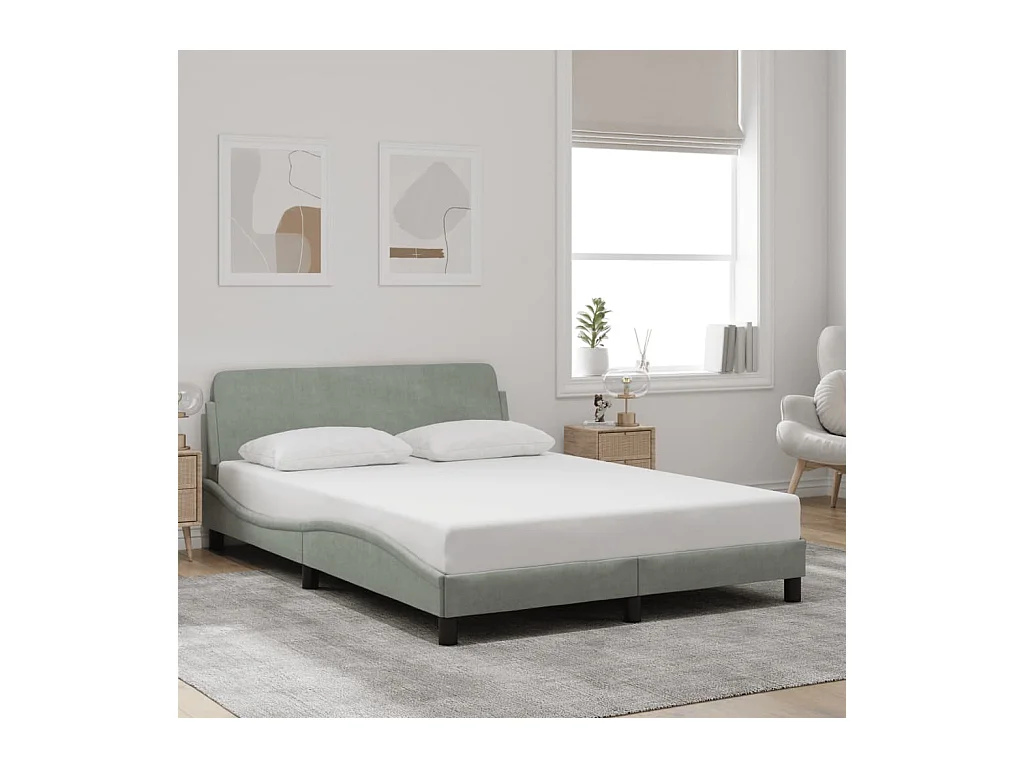 Cadre de lit sans matelas gris clair 140x190 cm velours