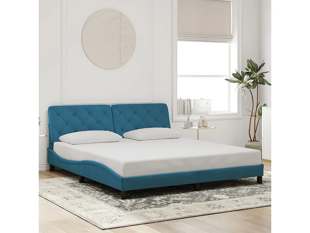 Cadre de lit avec LED sans matelas bleu 180x200 cm velours
