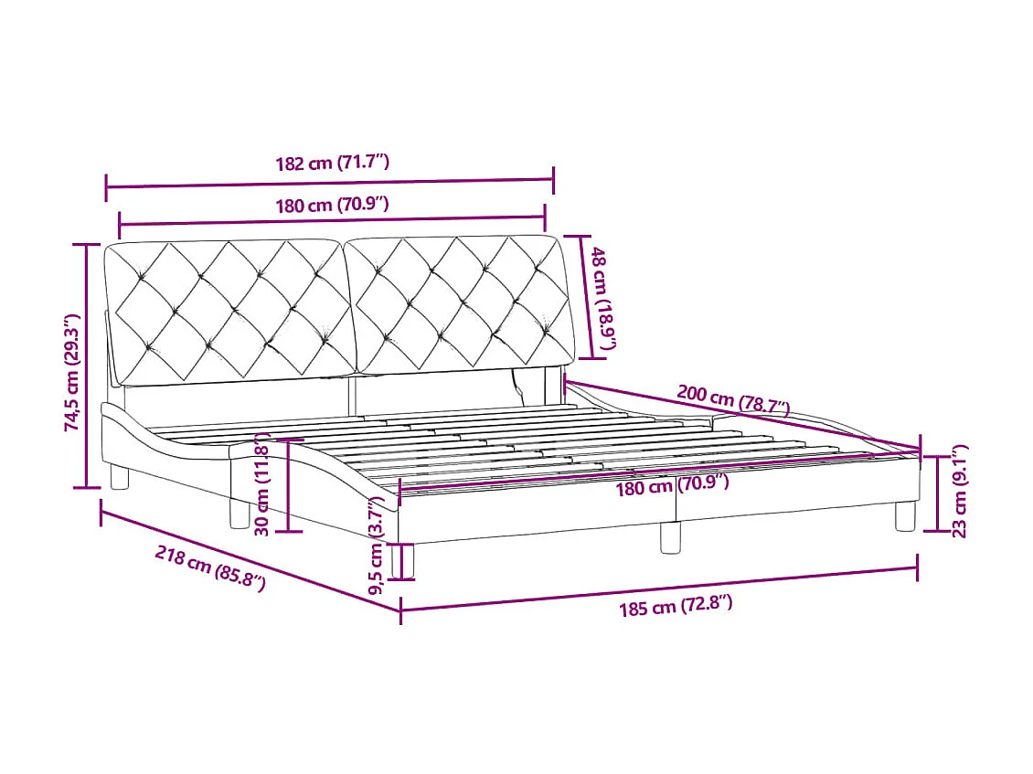 Cadre de lit avec LED sans matelas bleu 180x200 cm velours