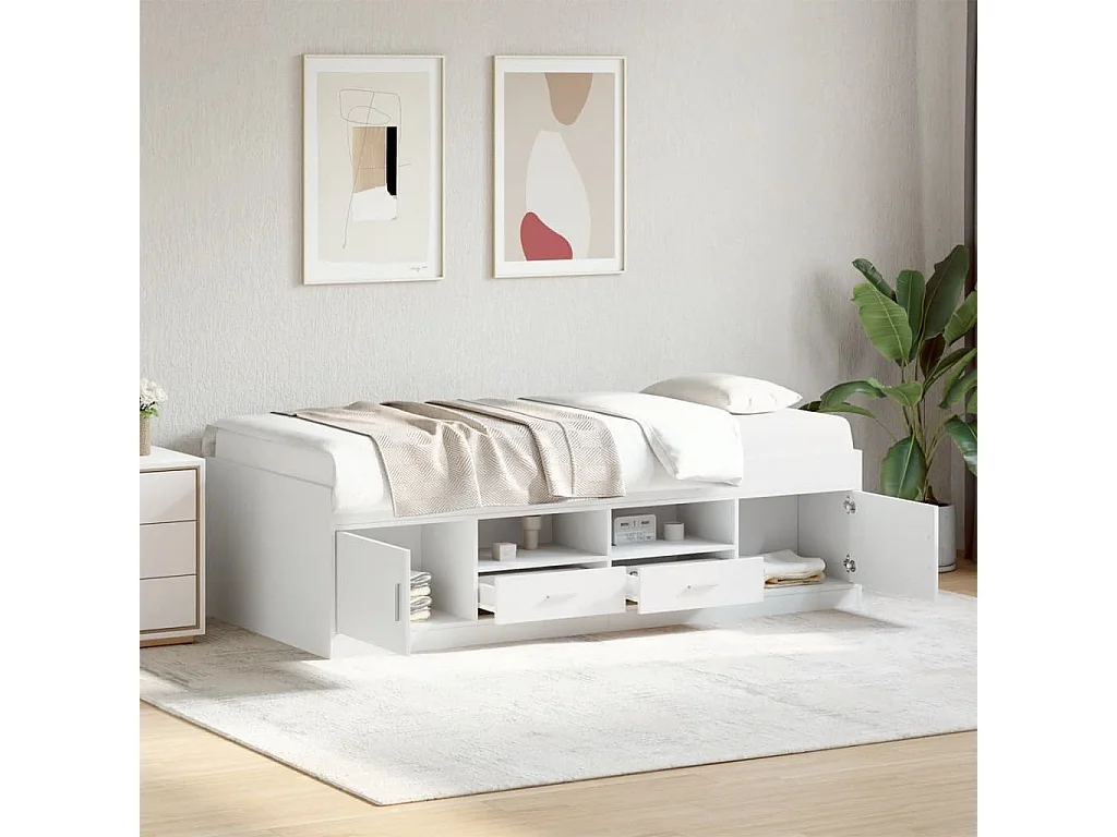 Lit de jour avec tiroirs sans matelas blanc 75x190 cm