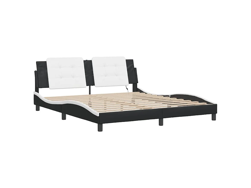 Cadre de lit avec LED sans matelas Zadar noir et blanc 180x200 cm