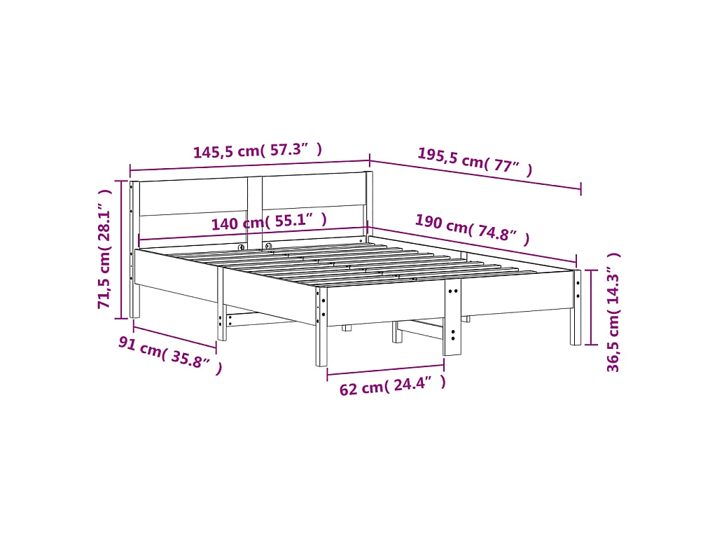 Cadre de lit sans matelas 140x190 cm bois de pin massif