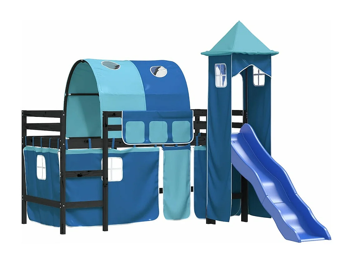 Cama alta para criança com torre 90x190 cm pinho maciço azul