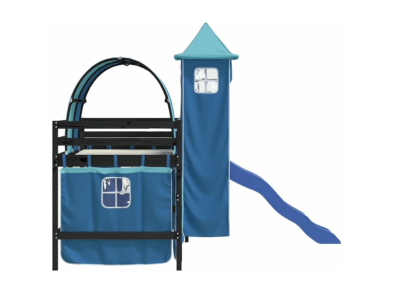 Cama alta para criança com torre 90x190 cm pinho maciço azul