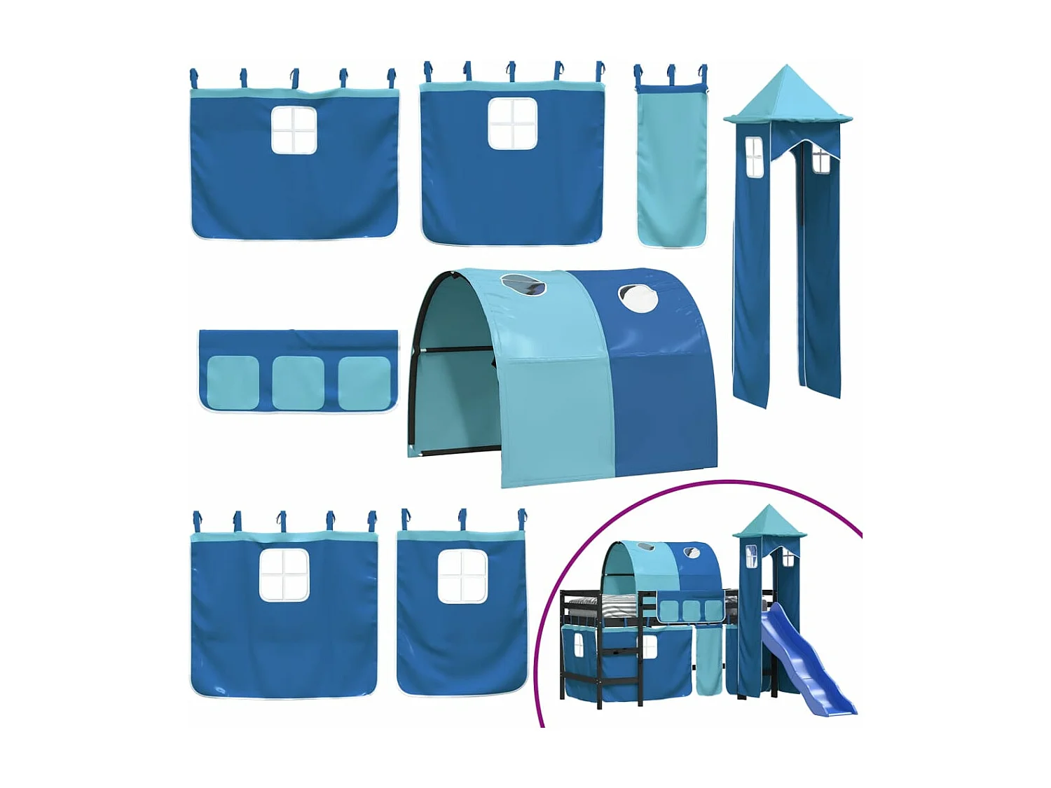 Cama alta para criança com torre 90x190 cm pinho maciço azul