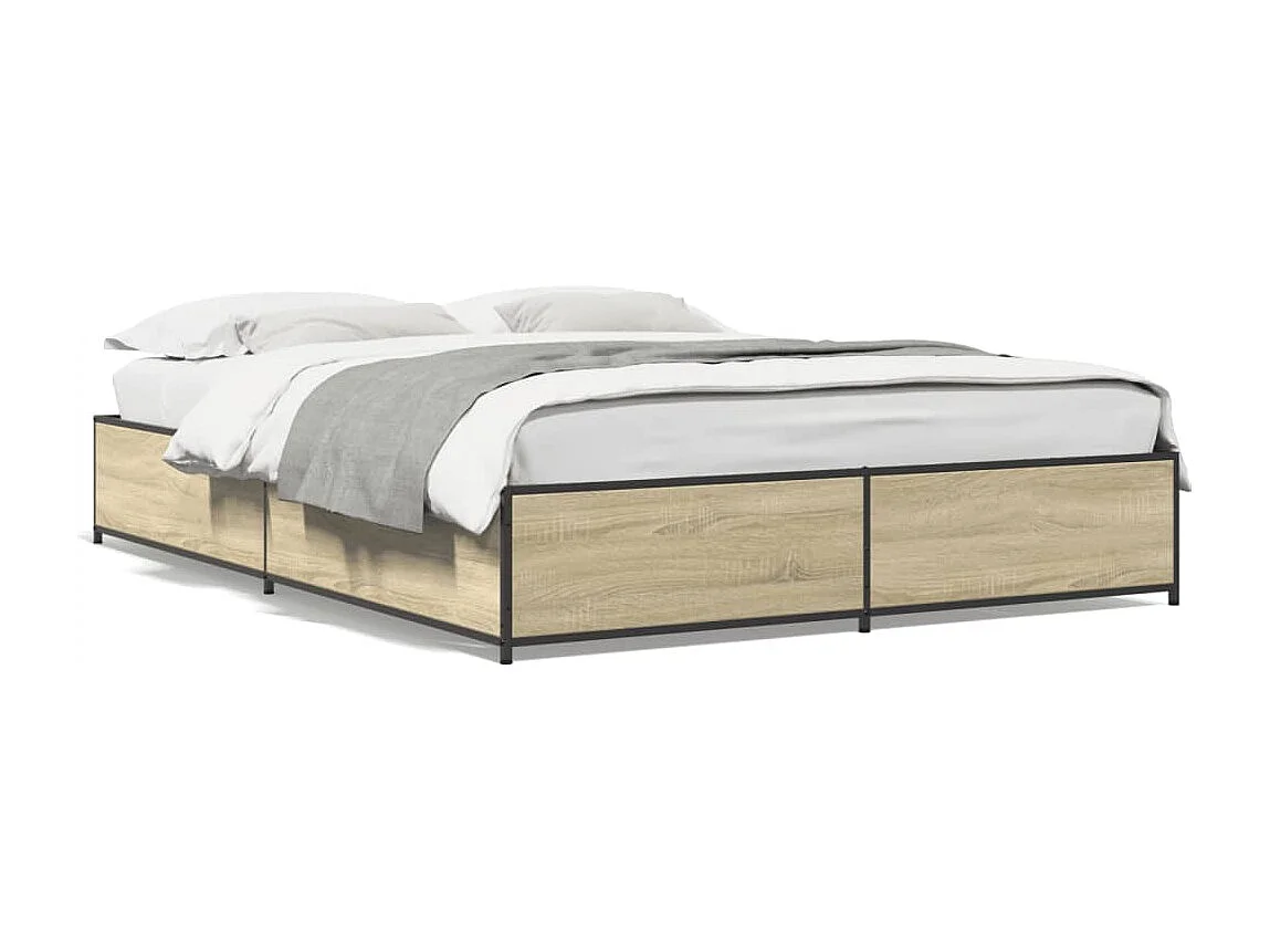 Bettgestell Sonoma-Eiche 135x190 cm Holzwerkstoff und Metall