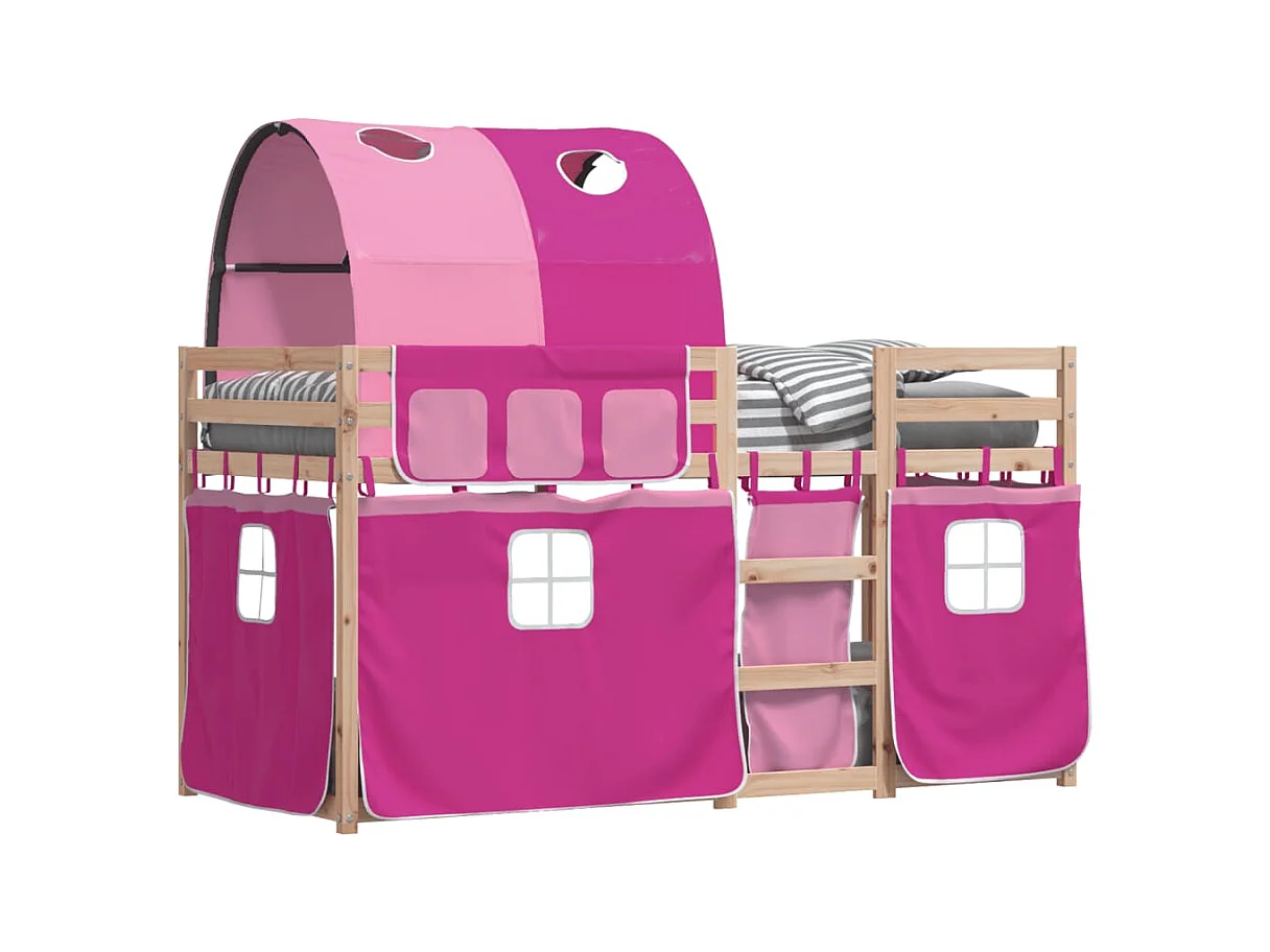 Stapelbed met gordijnen 80x200 cm grenenhout roze