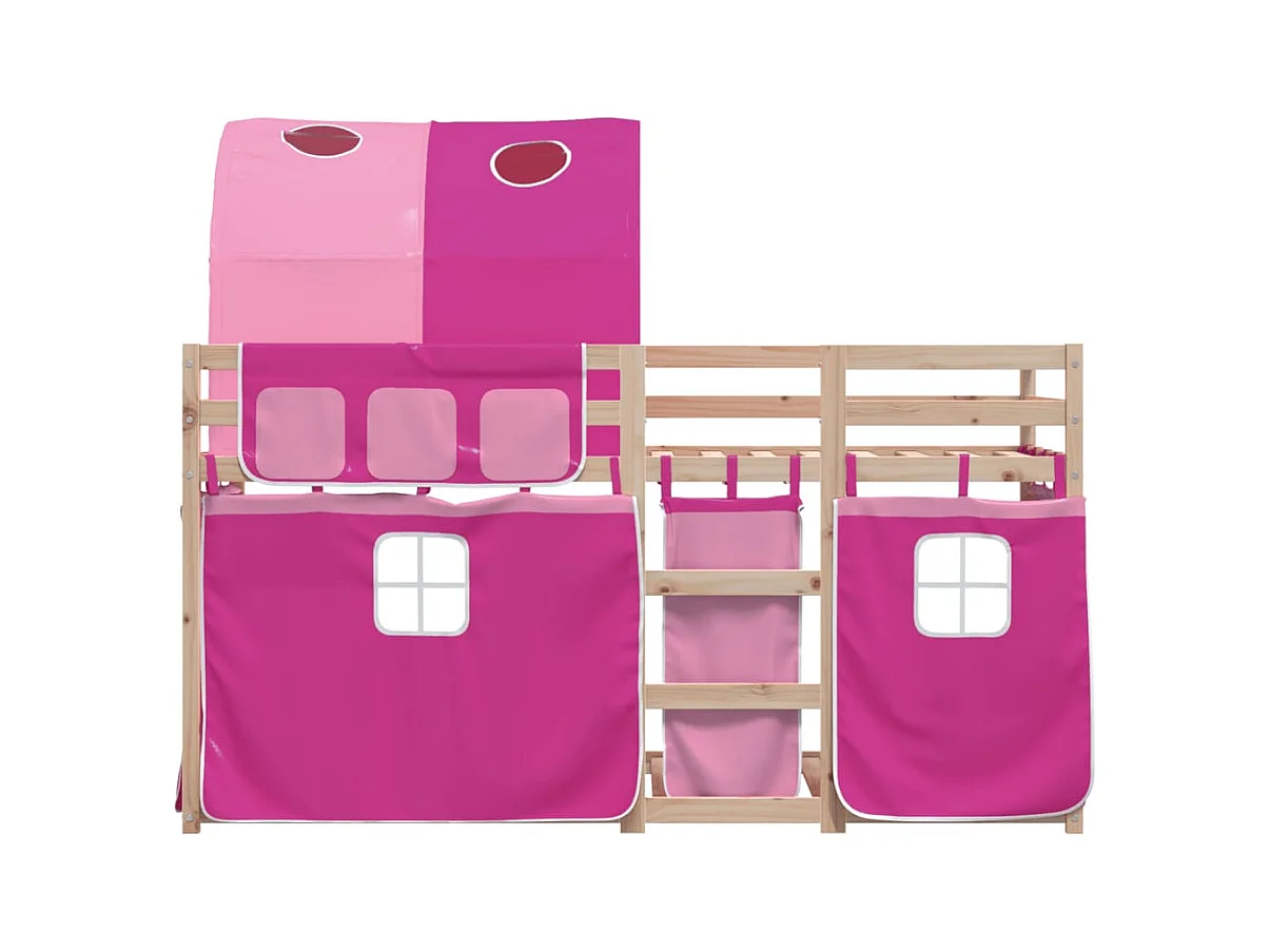 Stapelbed met gordijnen 80x200 cm grenenhout roze