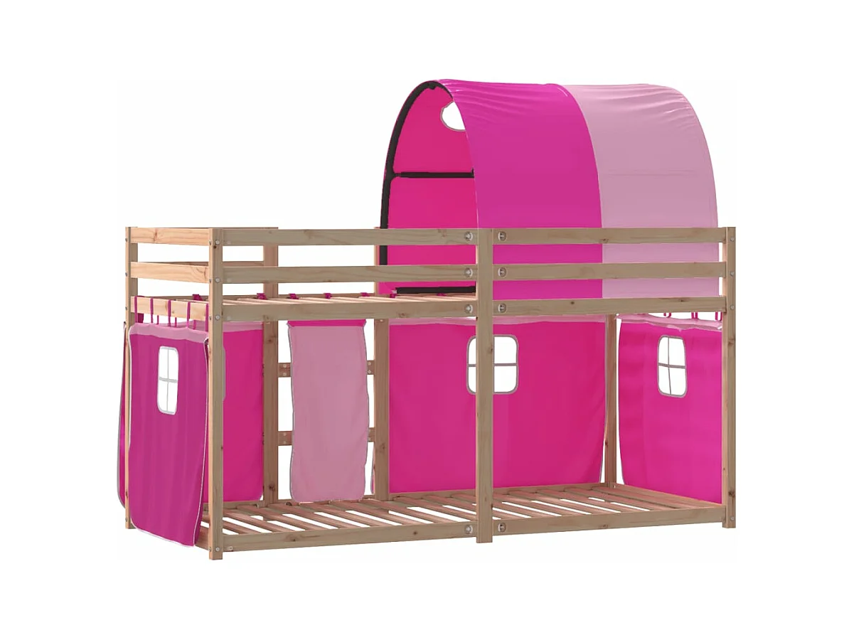 Stapelbed met gordijnen 80x200 cm grenenhout roze
