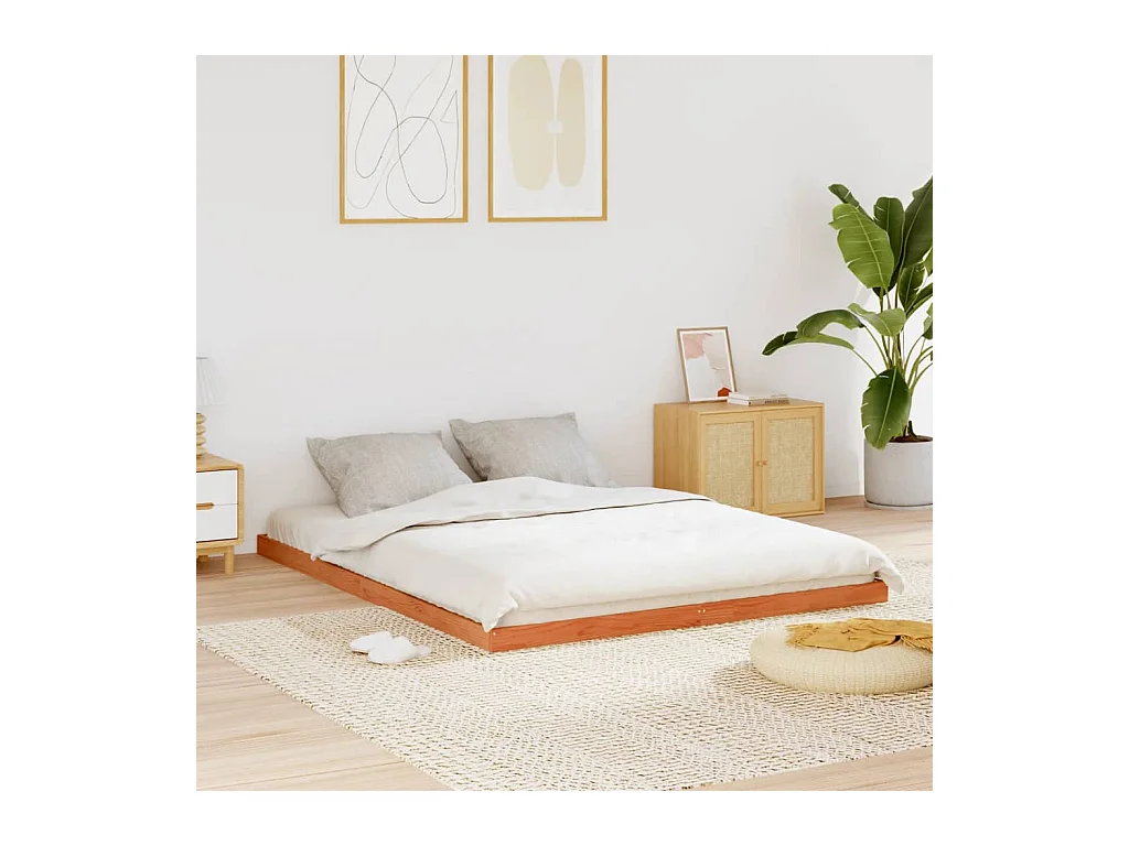 Cadre de lit sans matelas cire marron 160x200cm bois pin massif