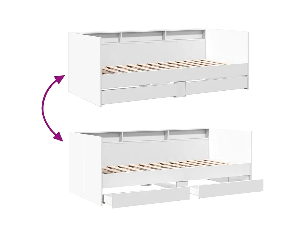 Lit de jour avec tiroirs sans matelas blanc 90x190 cm