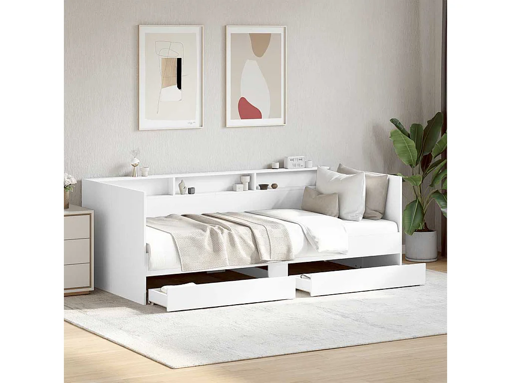 Divano Letto con Cassetti senza Materasso Bianco 90x190 cm