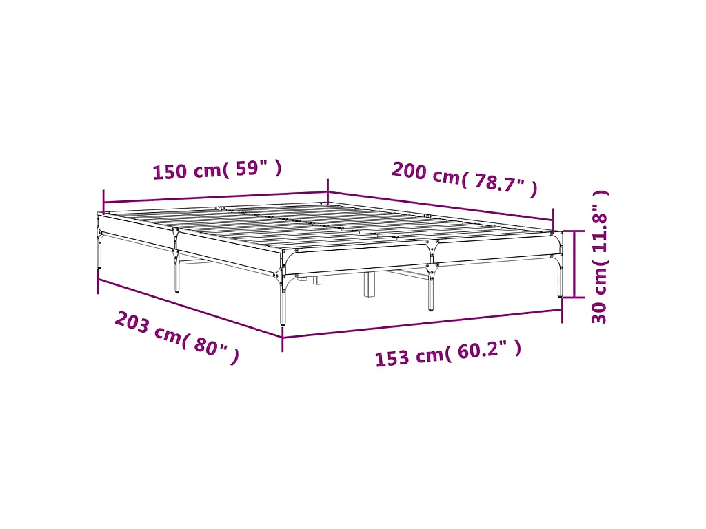 Cadre de lit sans matelas sonoma gris 150x200 cm