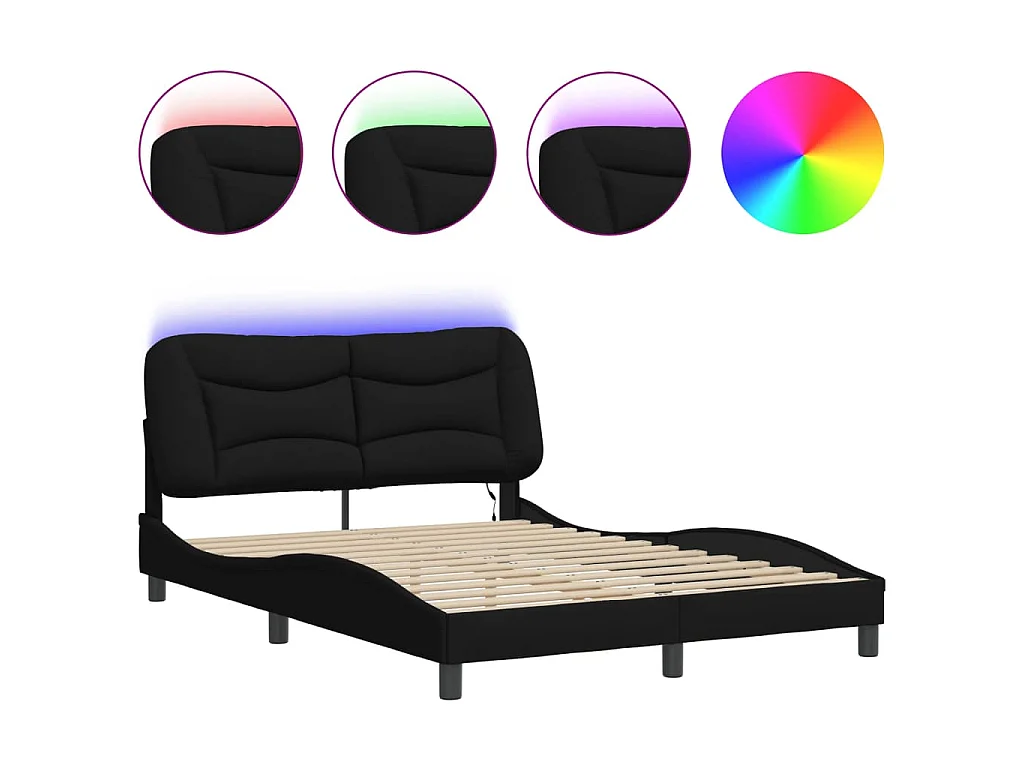 Cadre de lit avec LED sans matelas Hvar noir 140x200 cm tissu