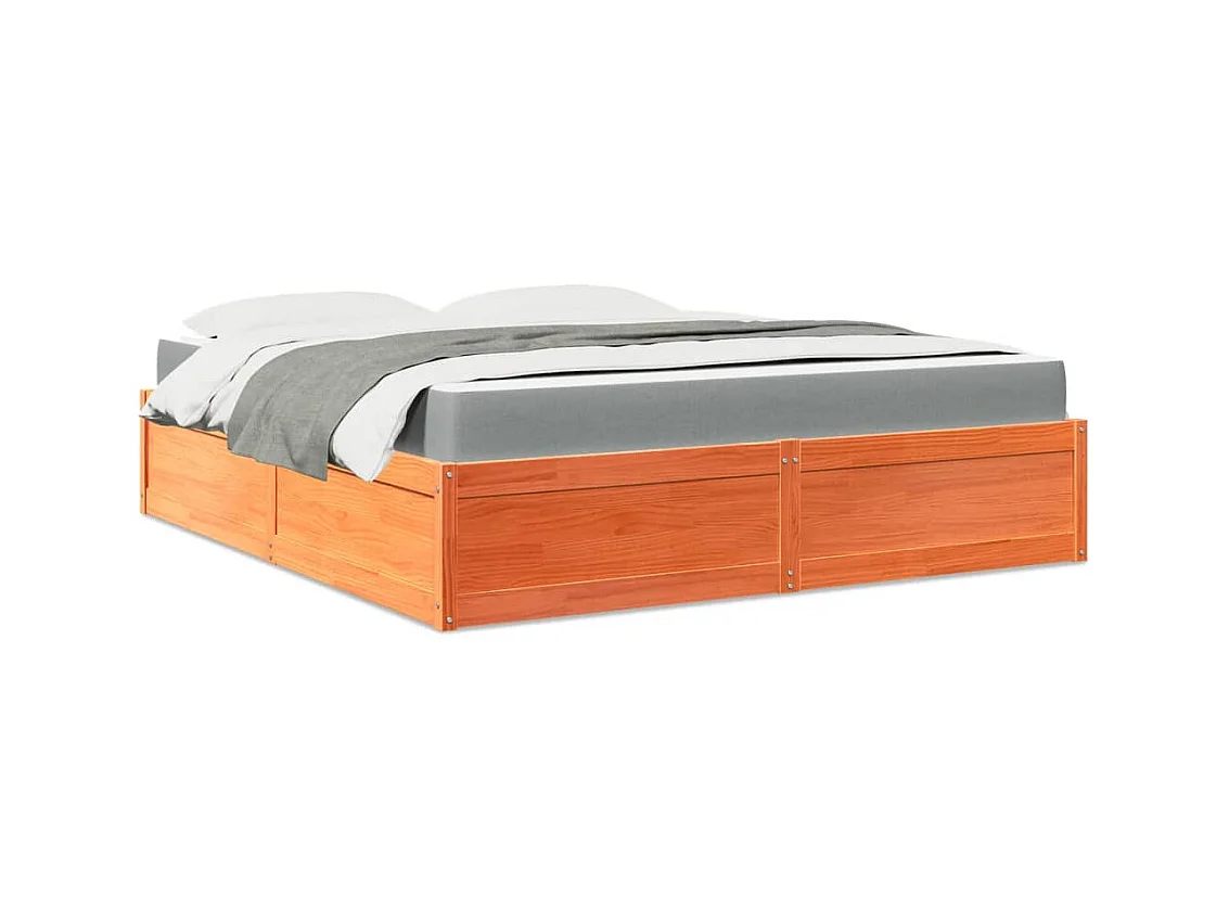 Bed met matras massief grenenhout wasbruin 180x200 cm